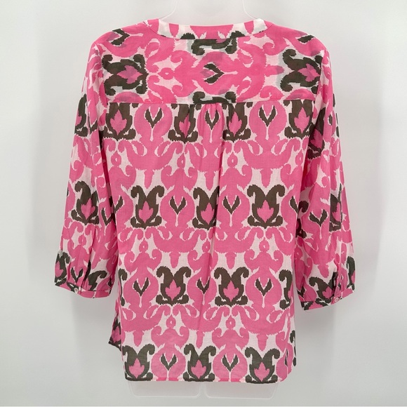 Talbots Popover Top Women’s S Pink Ikat Print Beachy Vacation Cotton 3/4 Slv NWD - Picture 3 of 12